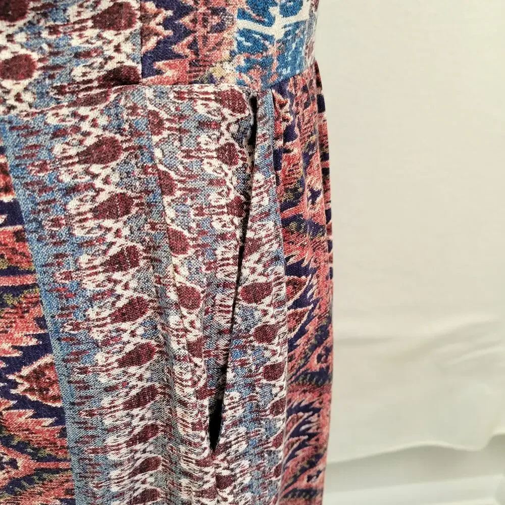 Lucky Brand Dress Women's Medium Sleeveless Smocked Waist Pockets Boho Aztec - Picture 10 of 13